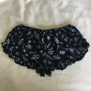 Brandy Melville Floral Black & Blue Ruffle Shorts